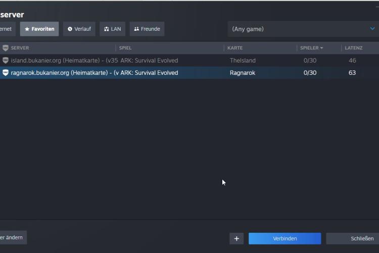 Steam - Spielserver - Favoriten und dann +