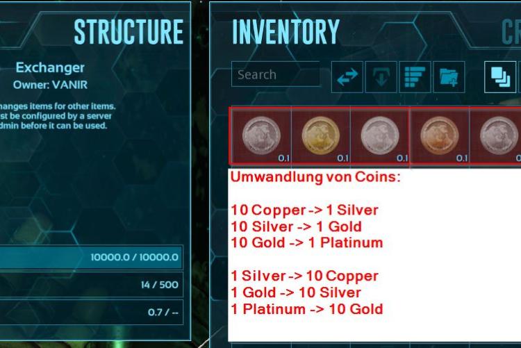 Umwandlung Coins (Copper, Silver, Gold, Platinum)