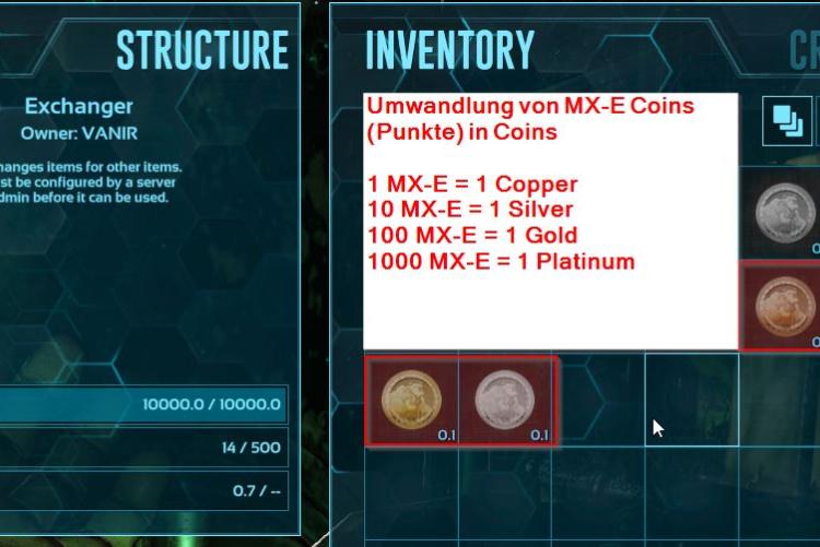 Umwandlung von MX-E Coins (Punkte) in Coins